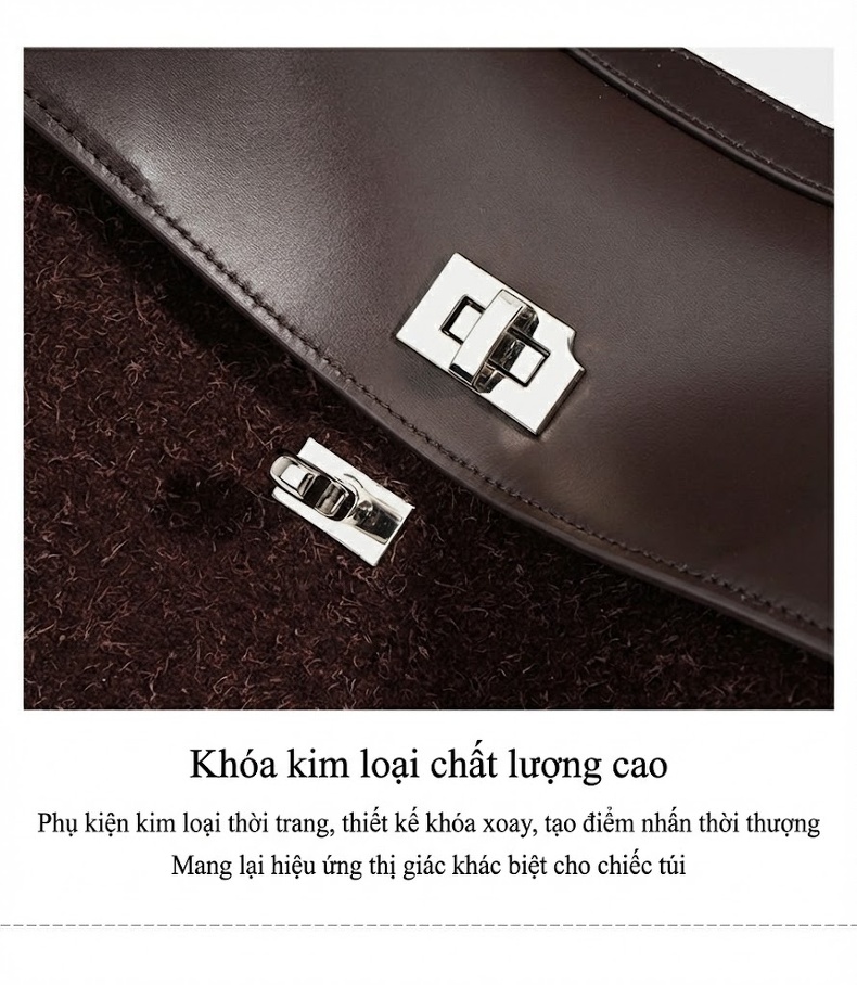Túi Xách Nữ Da Mờ Quai Xách Tay Đeo Vai Đeo Chéo Form Kelly Màu Đen, Xanh Rêu, Nâu chi tiết 13