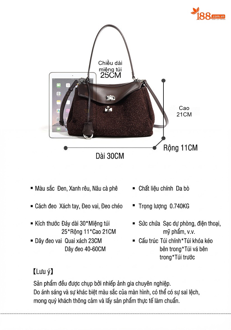 Túi Xách Nữ Da Mờ Quai Xách Tay Đeo Vai Đeo Chéo Form Kelly Màu Đen, Xanh Rêu, Nâu chi tiết 7