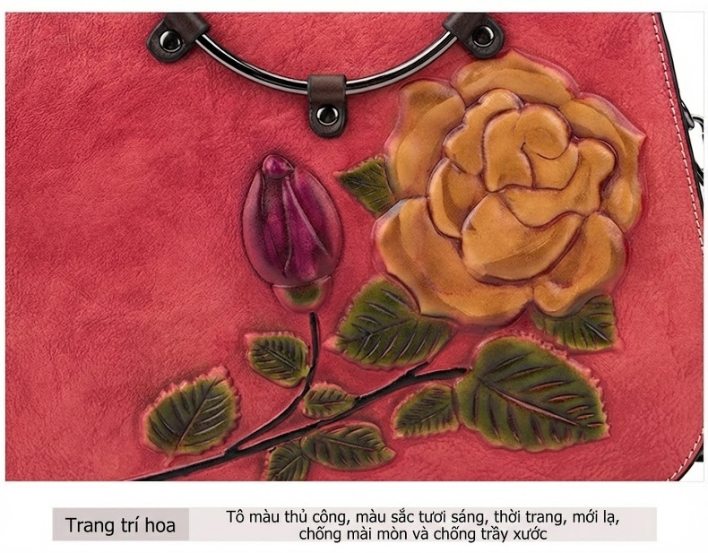 Túi Xách Nữ Da Mờ Retro Hoa Hồng Cỡ Lớn Đeo Vai Màu Đỏ, Nâu, Xanh Lá chi tiết 24