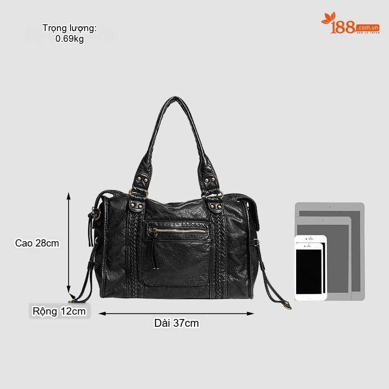 Túi Xách Nữ Da Mờ Vintage Kiểu Túi Tote, Túi Đeo Vai, Túi Đeo Chéo, Túi Lớn Sức Chứa Lớn Màu Đen, Trắng chi tiết 18