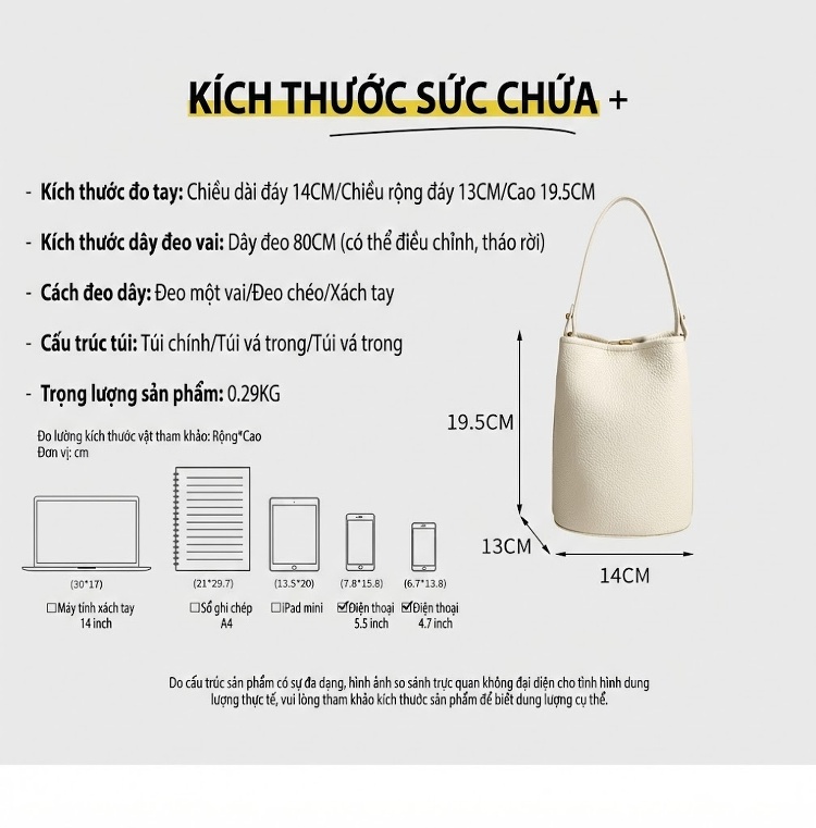 Túi Xách Nữ Da Sần Sáng Tạo Thiết Kế Đeo Vai, Đeo Chéo, Túi Tote Dung Tích Lớn Màu Trắng, Nâu chi tiết 2
