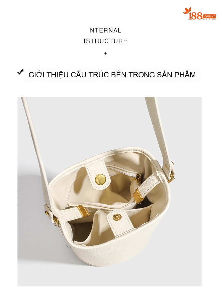 Túi Xách Nữ Da Sần Sáng Tạo Thiết Kế Đeo Vai, Đeo Chéo, Túi Tote Dung Tích Lớn Màu Trắng, Nâu chi tiết 3