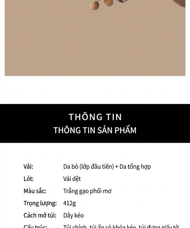 Túi Xách Nữ Da Thật Boston/Pillow Cầm Tay/Đeo Chéo Màu Be chi tiết 5