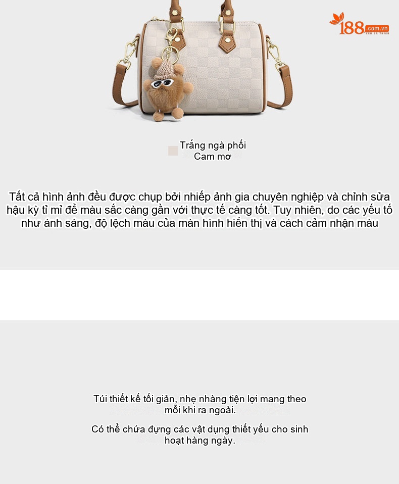 Túi Xách Nữ Da Thật Boston/Pillow Cầm Tay/Đeo Chéo Màu Be chi tiết 8