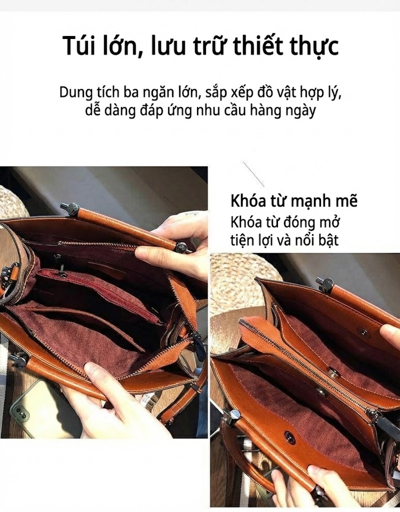 Túi Xách Nữ Da Thật Công Sở Đựng Tài Liệu Khổ Lớn Màu Nâu chi tiết 10