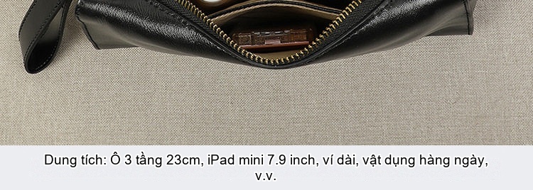 Túi Xách Nữ Da Thật Dáng Boston/Pillow (Gối) Đeo Chéo/Xách Tay Màu Đen chi tiết 18
