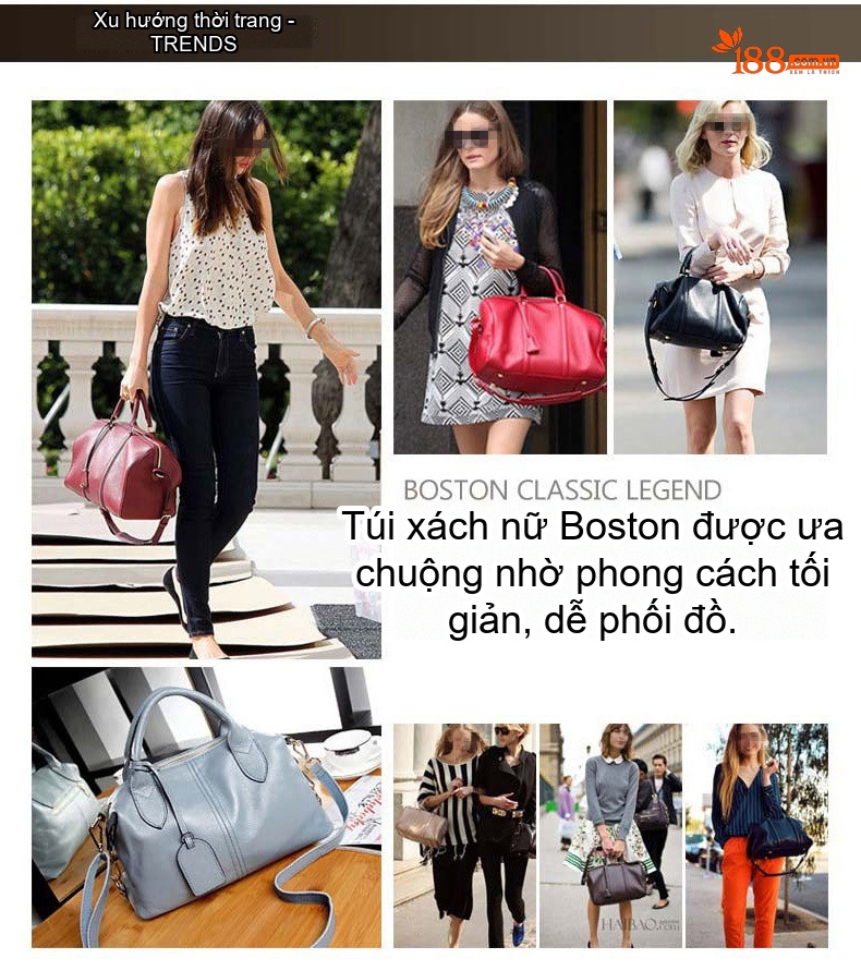 Túi Xách Nữ Da Thật Dáng Boston Retro Âu Mỹ Màu Tím, Đen, Xanh Dương chi tiết 2