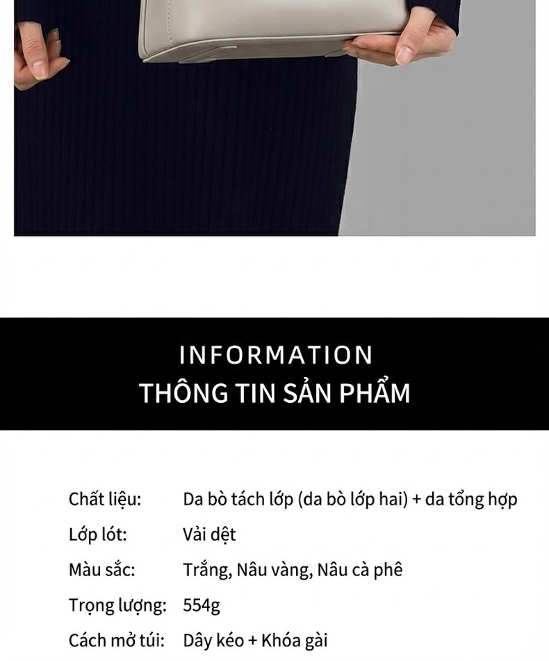 Túi Xách Nữ Da Thật Dáng Thùng Đeo Vai, Đeo Chéo, Dung Tích Lớn Màu Nâu chi tiết 6