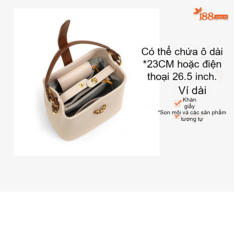 Túi Xách Nữ Da Thật Dáng Xô Đeo Chéo, Xách Tay Cao Cấp Màu Kem chi tiết 16