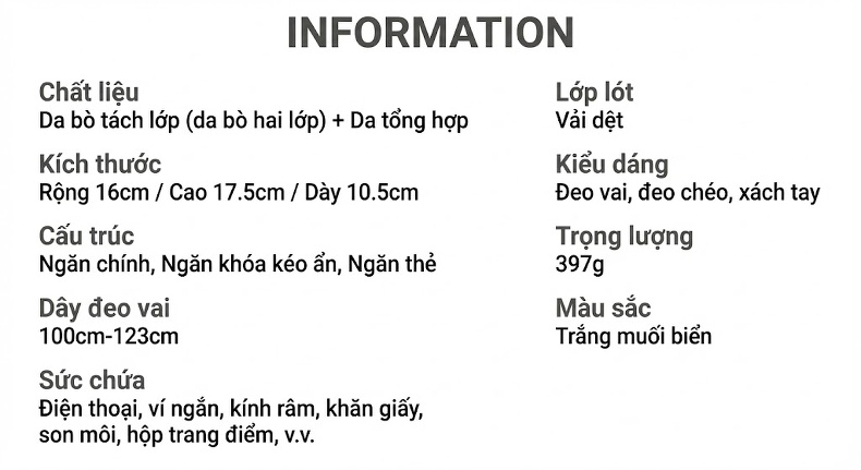 Túi Xách Nữ Da Thật Dáng Xô Đeo Chéo, Xách Tay Cao Cấp Màu Kem chi tiết 17