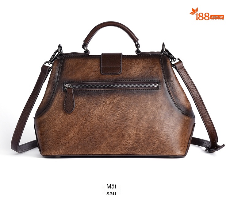 Túi Xách Nữ Da Thật Dập Vân Họa Tiết Vintage Quai Xách Tay Đeo Chéo Màu Xanh Lá, Nâu, Xám, Đỏ... chi tiết 13