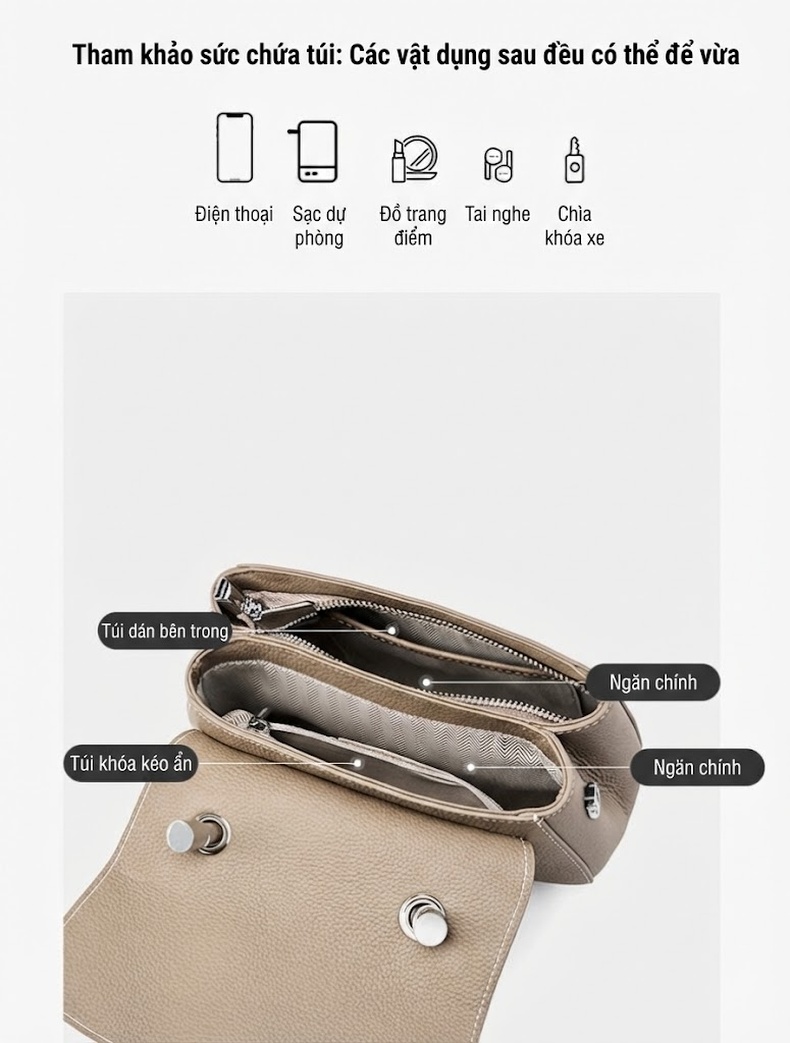 Túi Xách Nữ Da Thật Đeo Chéo Đeo Vai Kiểu Dáng Saddle Màu Nâu chi tiết 18