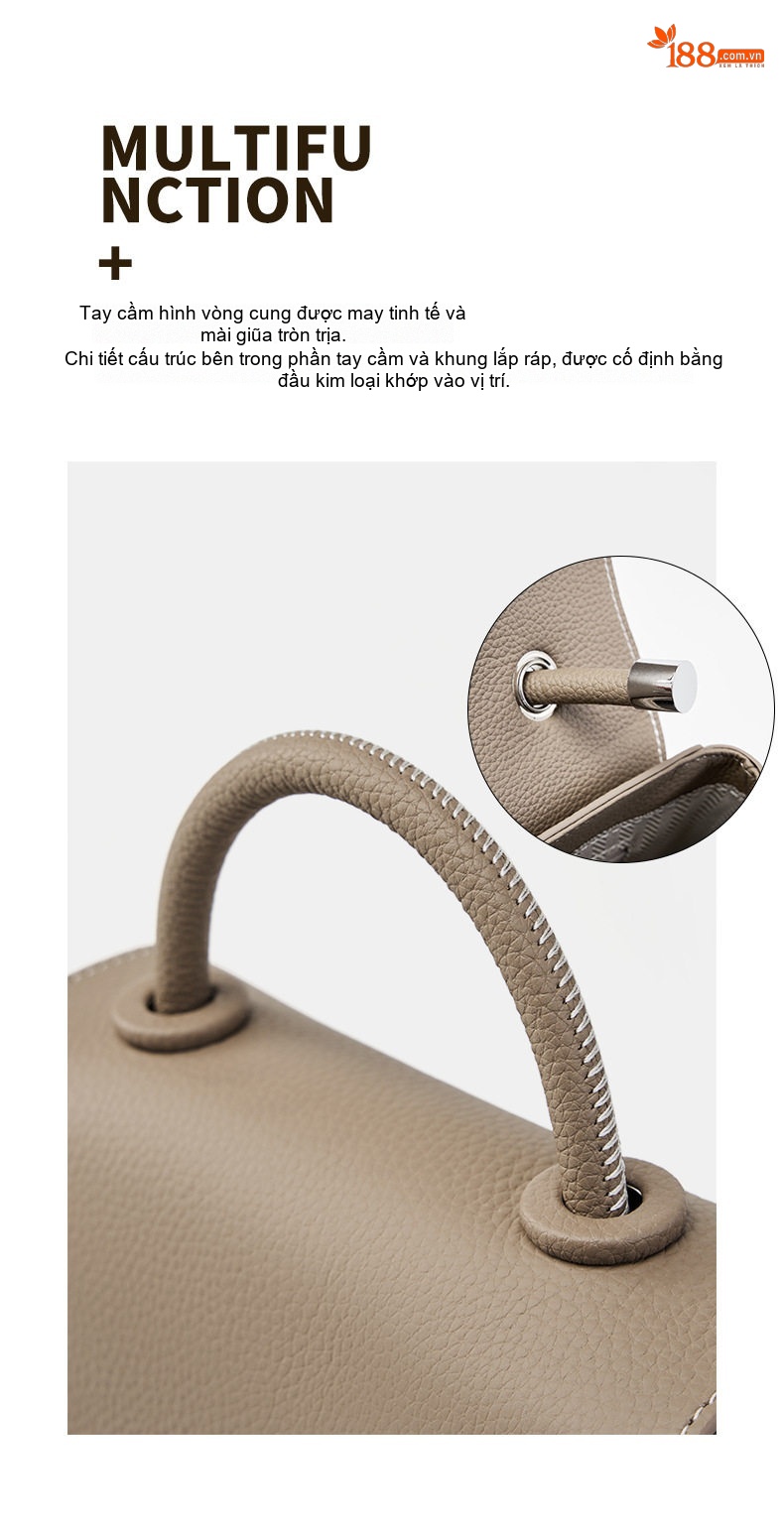 Túi Xách Nữ Da Thật Đeo Chéo Đeo Vai Kiểu Dáng Saddle Màu Nâu chi tiết 20