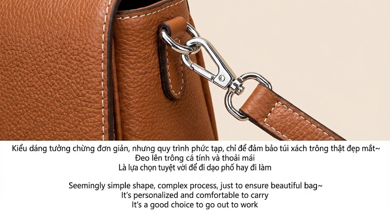 Túi Xách Nữ Da Thật Đeo Chéo Đeo Vai Kiểu Dáng Saddle Màu Nâu chi tiết 24