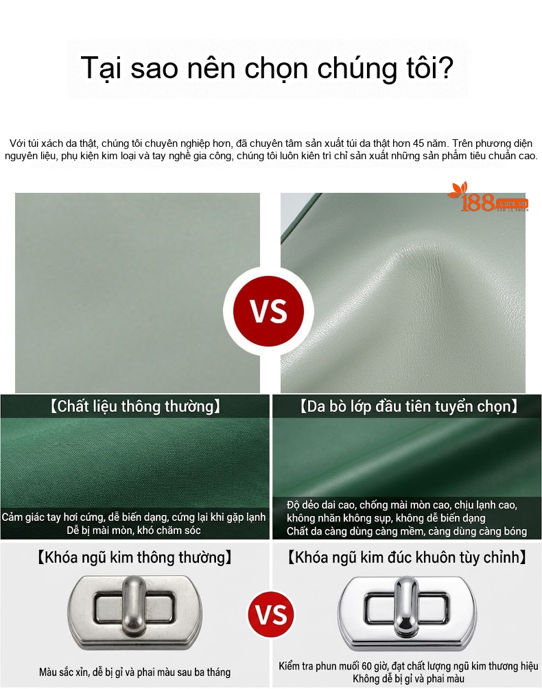 Túi Xách Nữ Da Thật Đeo Chéo Mini Cao Cấp Phong Cách Công Sở Màu Xanh, Nâu chi tiết 3
