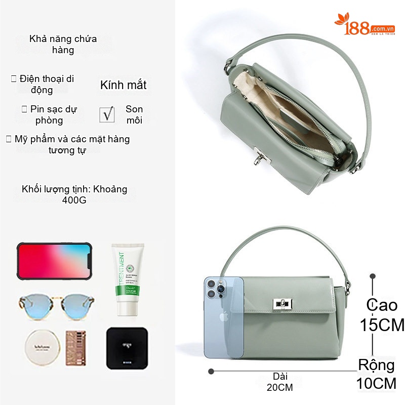 Túi Xách Nữ Da Thật Đeo Chéo Mini Cao Cấp Phong Cách Công Sở Màu Xanh, Nâu