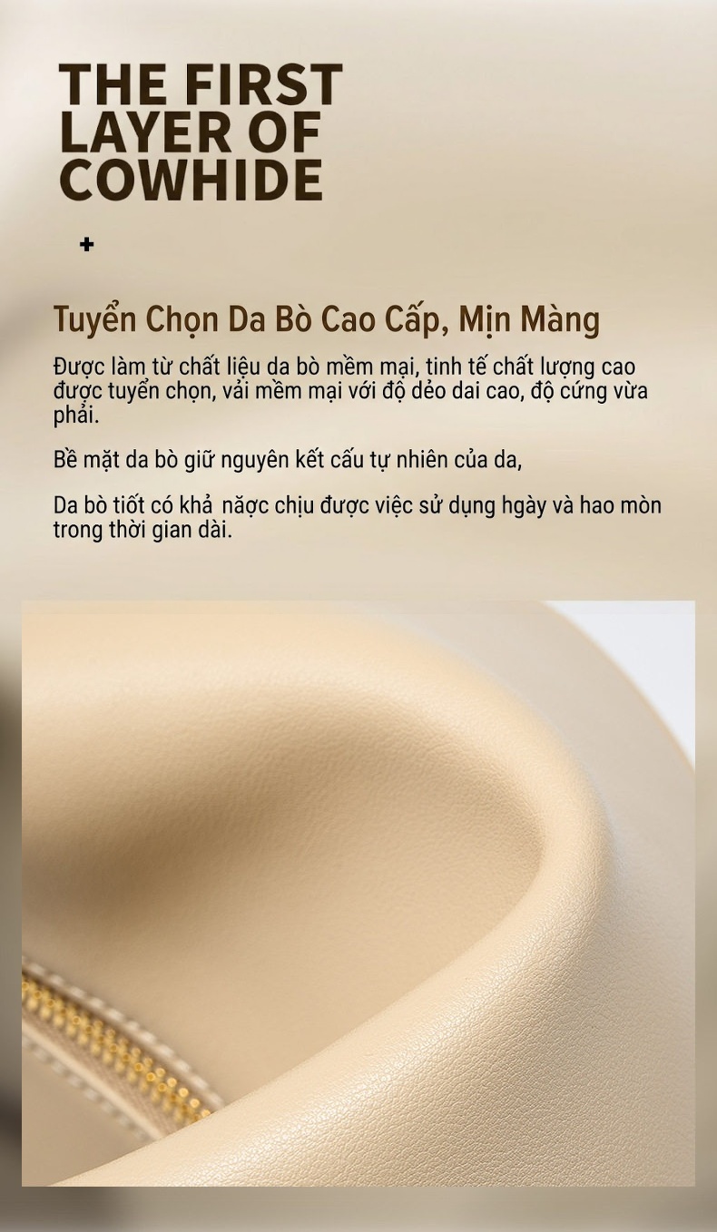 Túi Xách Nữ Da Thật Đeo Vai/Đeo Chéo Kiểu Bánh Bao Màu Kem, Đen chi tiết 17