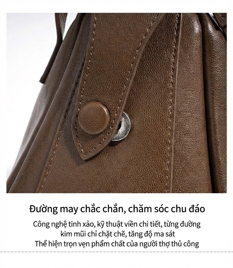 Túi Xách Nữ Da Thật Đeo Vai/Đeo Chéo Kiểu Dáng Pillow, Dung Tích Lớn, Phong Cách Thanh Lịch Màu Nâu, Đen chi tiết 12