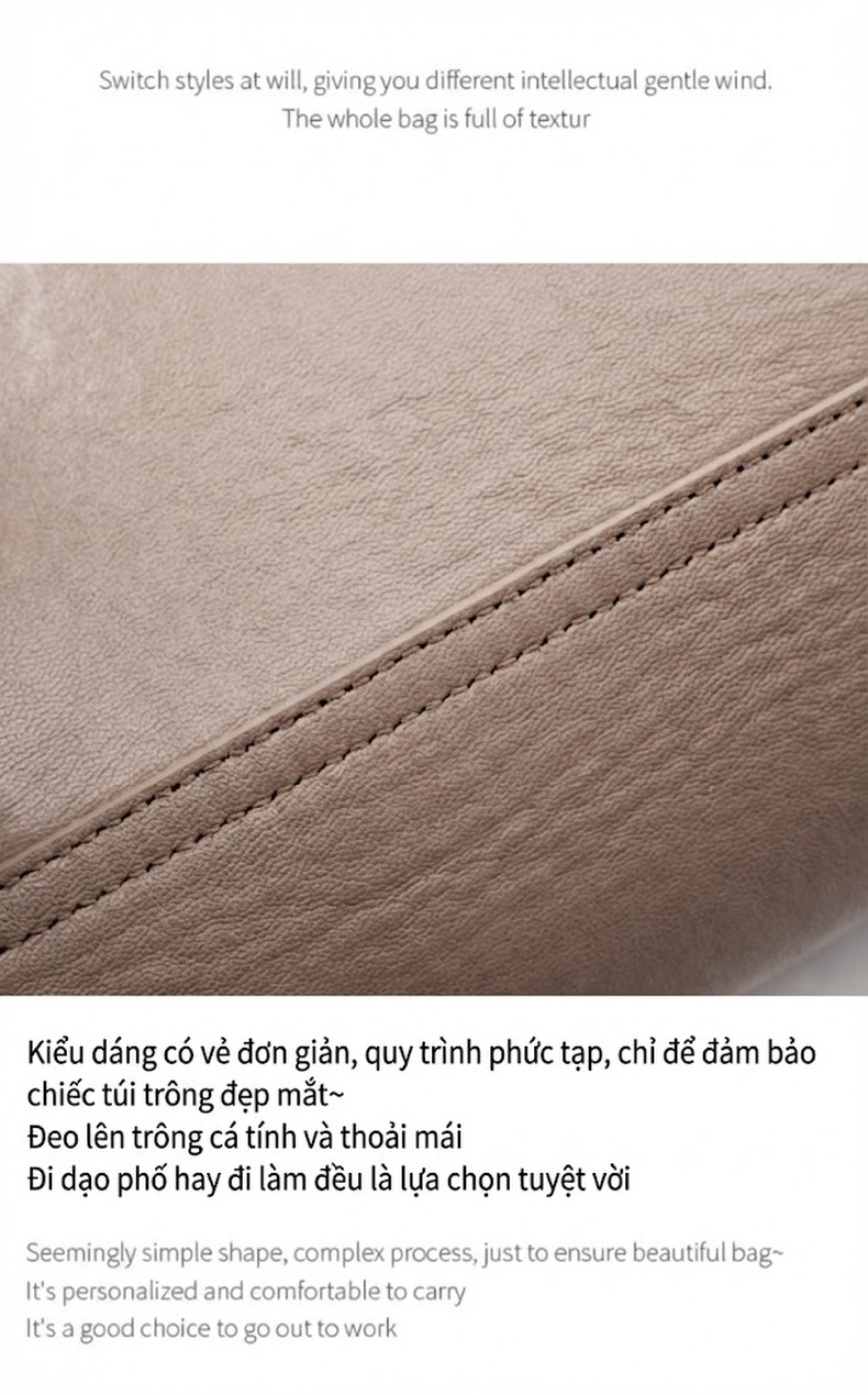 Túi Xách Nữ Da Thật Đeo Vai/Đeo Chéo Phong Cách Mella Cỡ Lớn Màu Trắng Kem, Nâu chi tiết 24