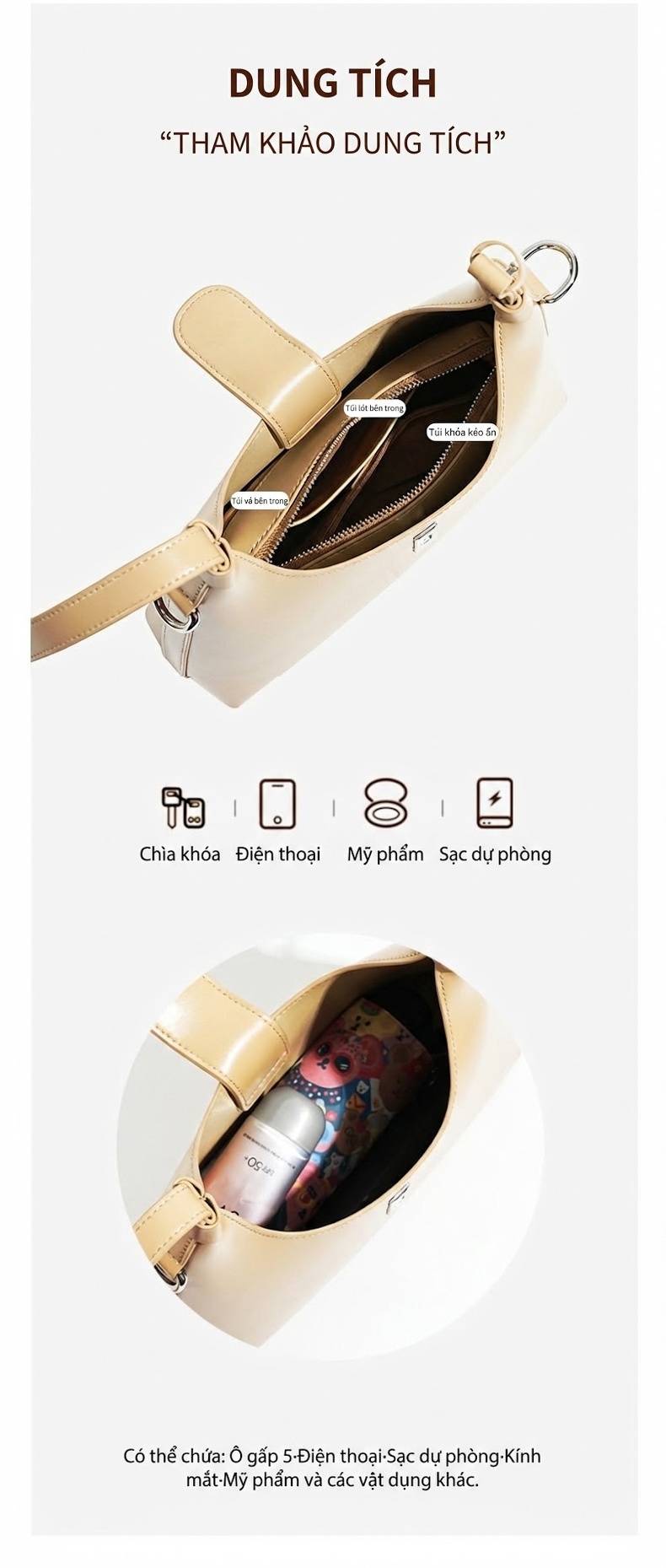 Túi Xách Nữ Da Thật Đeo Vai Kẹp Nách Dáng Baguette Cổ Điển Màu Đen, Vàng, Trắng, Đỏ chi tiết 3