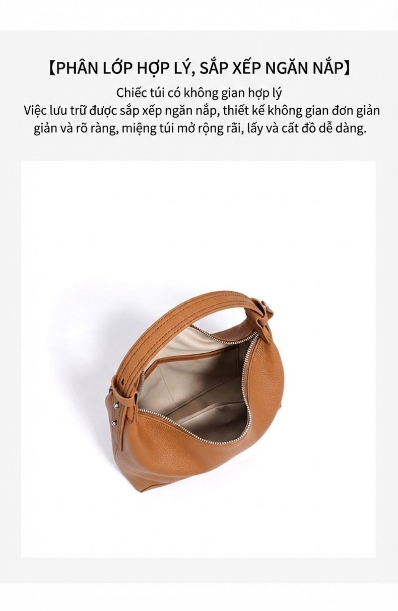 Túi Xách Nữ Da Thật Đeo Vai/Kẹp Nách/Đeo Chéo Phong Cách Tiểu Thư Màu Xám, Nâu, Hồng, Xanh chi tiết 9