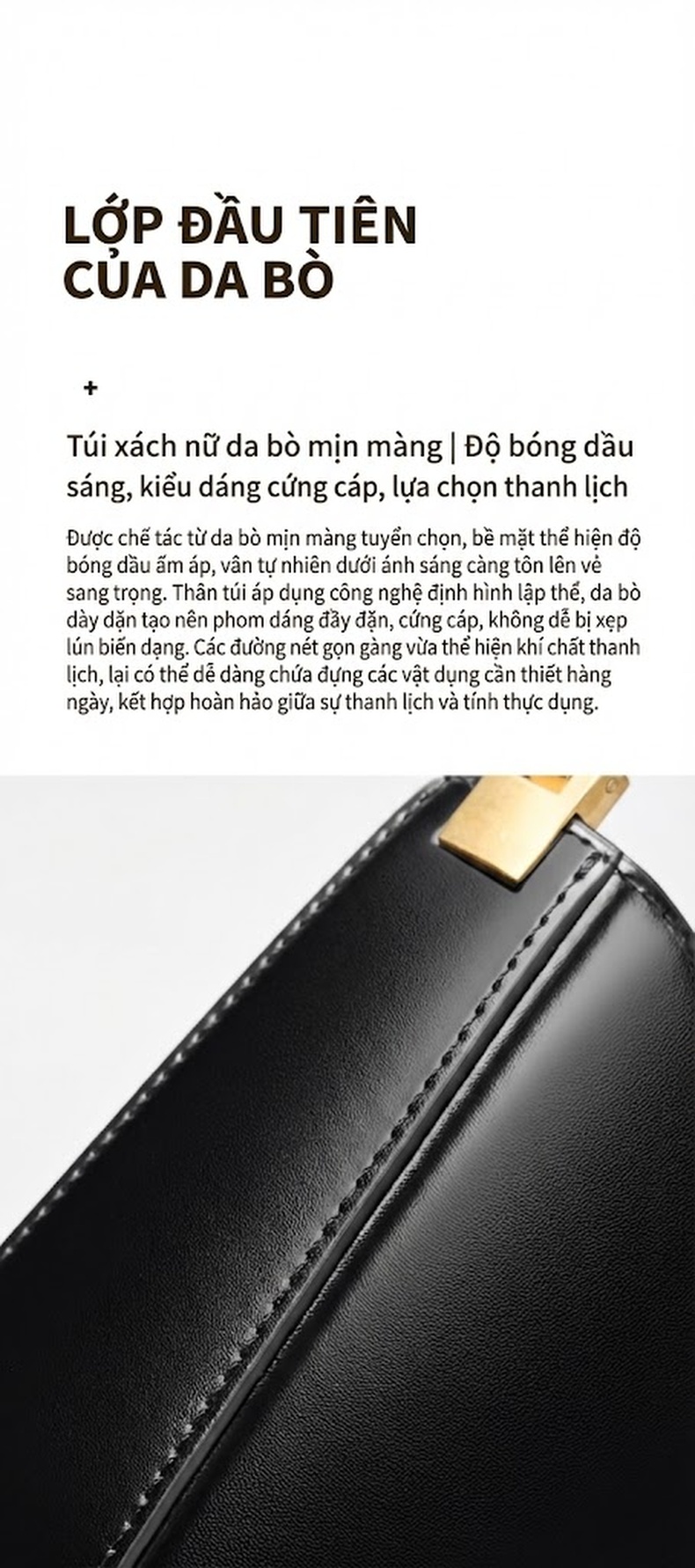 Túi Xách Nữ Da Thật Đeo Vai Kiểu Pháp Màu Đen, Đỏ chi tiết 5