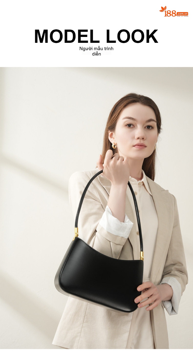 Túi Xách Nữ Da Thật Đeo Vai Kiểu Pháp Màu Đen, Đỏ chi tiết 9