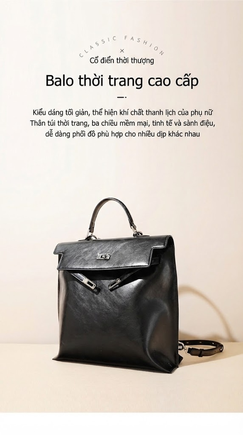 Túi Xách Nữ Da Thật Đeo Vai/Xách Tay/Đeo Chéo/Đeo Balo Đa Năng Sức Chứa Lớn Màu Đen, Nâu chi tiết 1