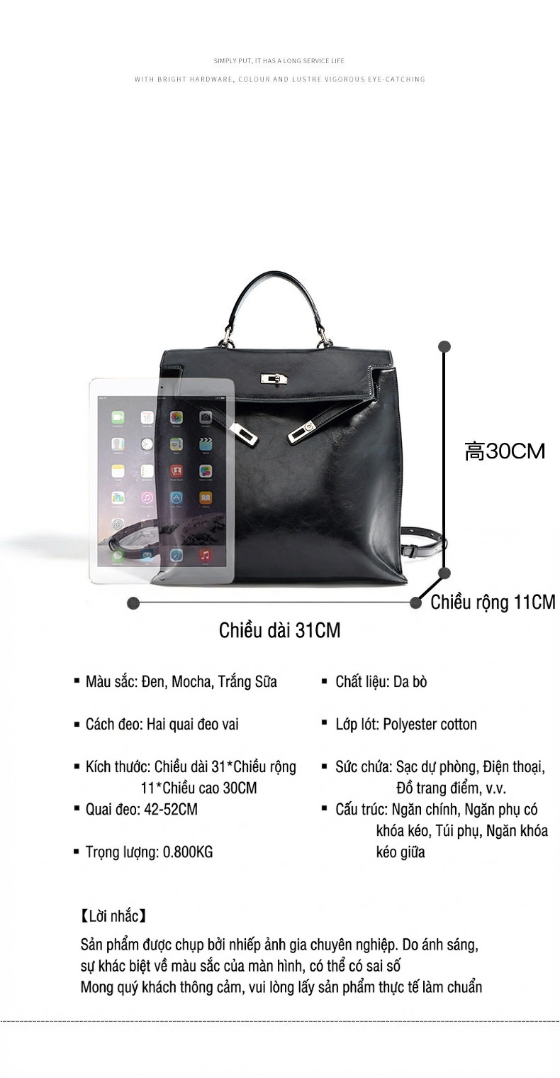Túi Xách Nữ Da Thật Đeo Vai/Xách Tay/Đeo Chéo/Đeo Balo Đa Năng Sức Chứa Lớn Màu Đen, Nâu chi tiết 11
