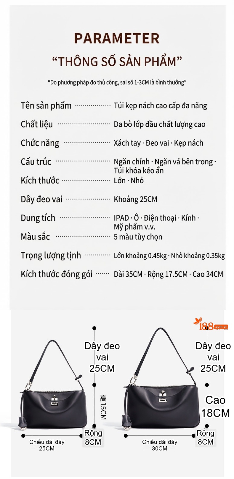 Túi Xách Nữ Da Thật Đeo Vai, Xách Tay Dung Tích Lớn Màu Đen, Nâu chi tiết 5