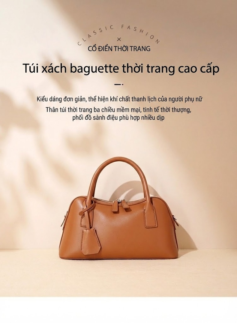 Túi Xách Nữ Da Thật Đeo Vai/Xách Tay Thiết Kế Tối Giản Màu Nâu, Đen, Đỏ, Xám chi tiết 1
