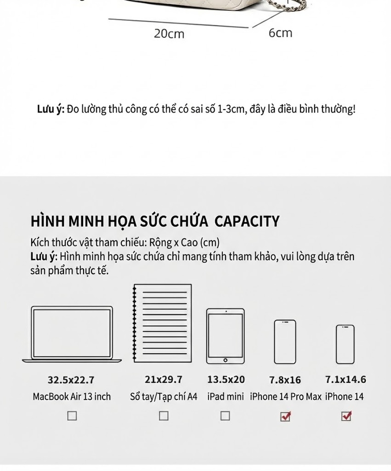 Túi Xách Nữ Da Thật Họa Tiết Trám Khóa Cài Dây Xích Đeo Vai Màu Trắng Kem chi tiết 5