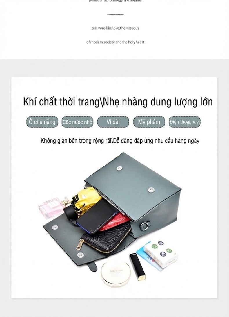 Túi Xách Nữ Da Thật Kelly Form Âu Mỹ Cổ Điển Màu Xanh, Đen chi tiết 1