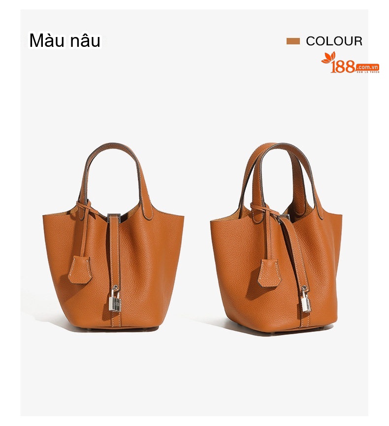Túi Xách Nữ Da Thật Khóa Bạc Túi Basket/Túi Xô/Túi Đeo Tay Họa Tiết Da Cá Sấu Màu Xám, Hồng chi tiết 26