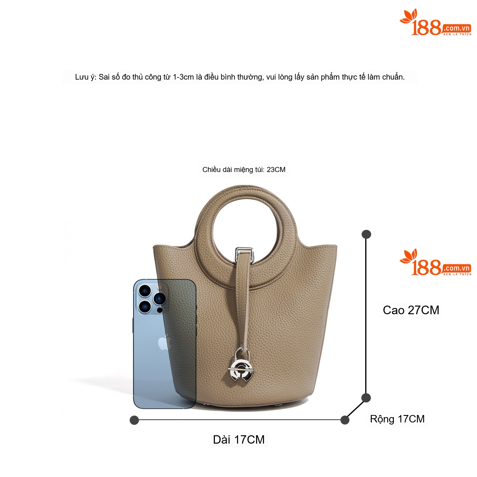 Túi Xách Nữ Da Thật Mini Dáng Bucket Vintage Màu Nâu