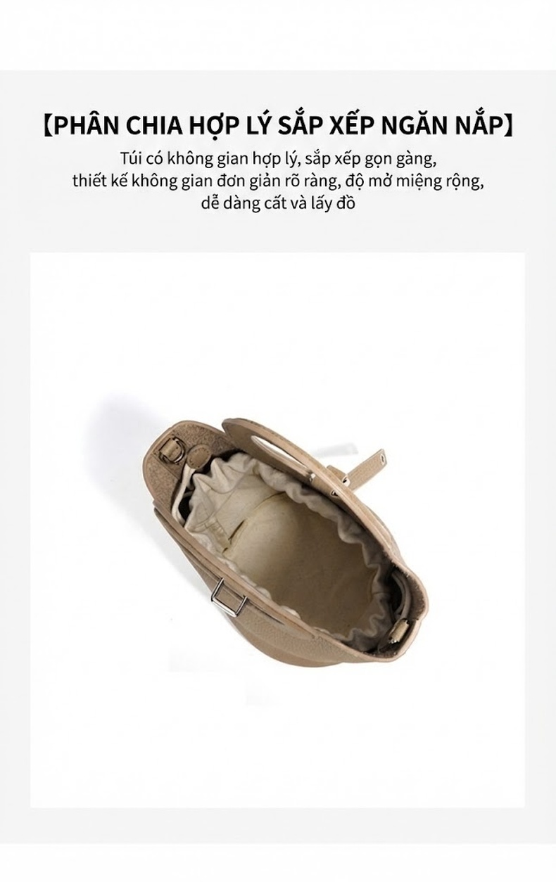 Túi Xách Nữ Da Thật Mini Dáng Bucket Vintage Màu Nâu chi tiết 9
