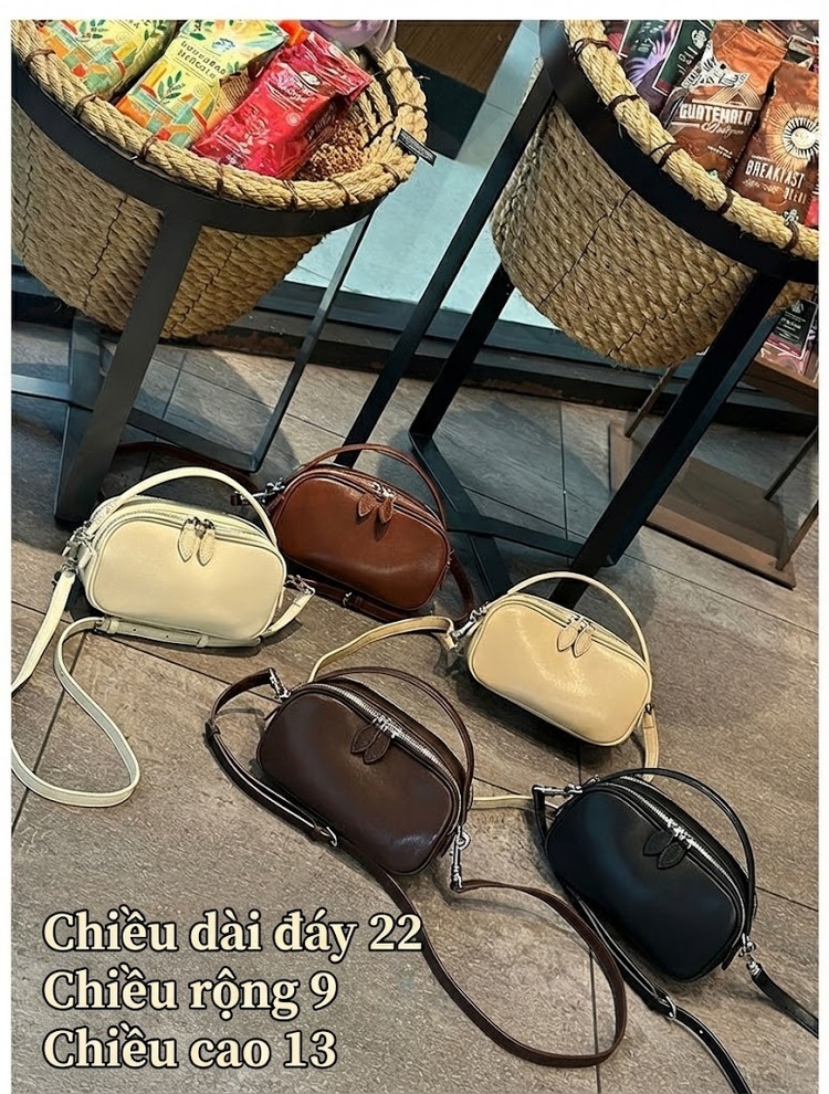 Túi Xách Nữ Da Thật Mini Đeo Vai/Đeo Chéo Phong Cách Tối Giản Màu Trắng Kem, Nâu, Đen chi tiết 1