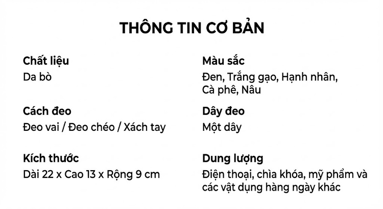 Túi Xách Nữ Da Thật Mini Đeo Vai/Đeo Chéo Phong Cách Tối Giản Màu Trắng Kem, Nâu, Đen chi tiết 2