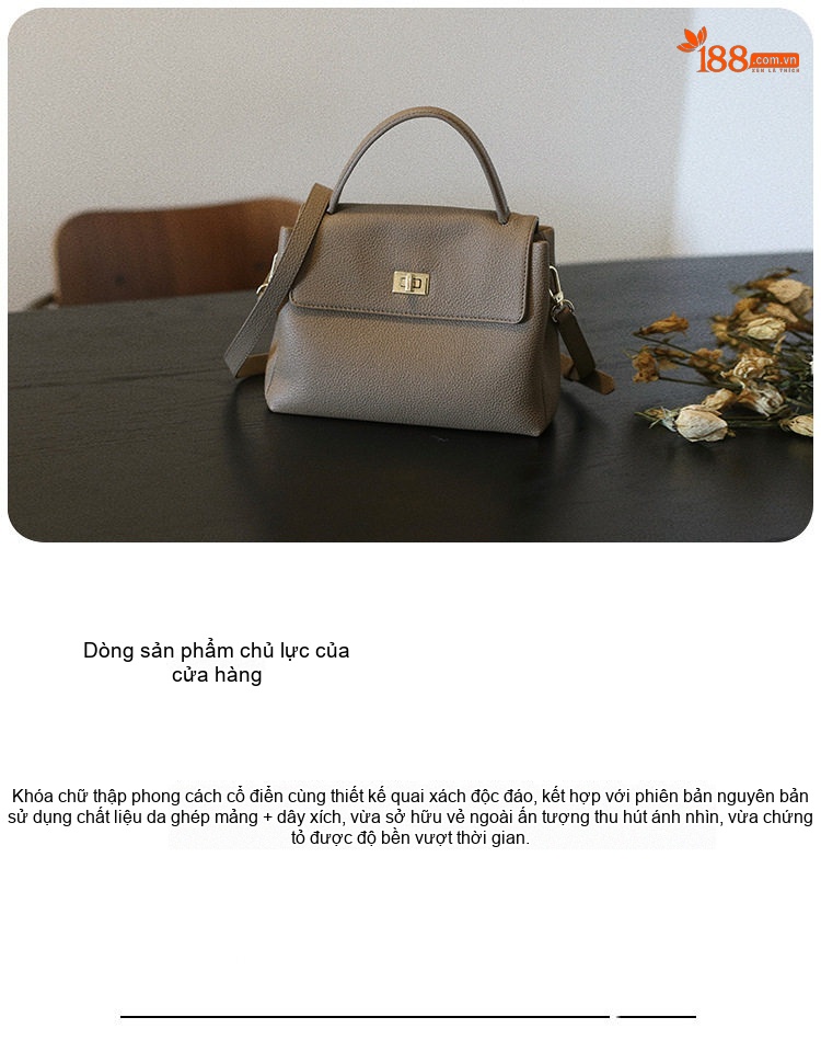 Túi Xách Nữ Da Thật Mini Đeo Vai, Đeo Chéo Thời Trang Màu Nâu, Trắng, Đen chi tiết 4