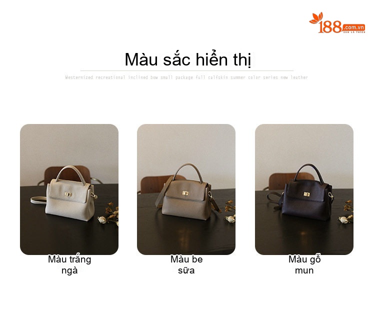 Túi Xách Nữ Da Thật Mini Đeo Vai, Đeo Chéo Thời Trang Màu Nâu, Trắng, Đen chi tiết 7