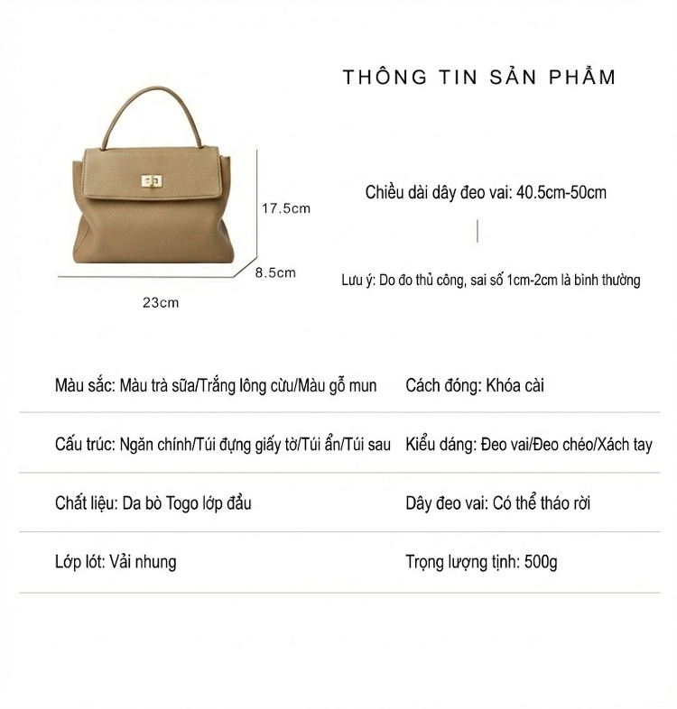 Túi Xách Nữ Da Thật Mini Đeo Vai, Đeo Chéo Thời Trang Màu Nâu, Trắng, Đen chi tiết 8