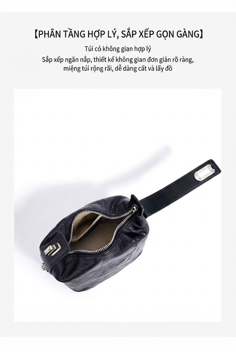 Túi Xách Nữ Da Thật Mini Handbag Đeo Vai/Kẹp Nách Phong Cách Retro Màu Đen, Trắng, Nâu chi tiết 8
