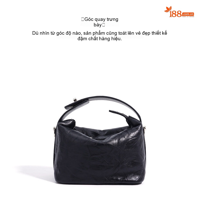 Túi Xách Nữ Da Thật Mini Handbag Đeo Vai/Kẹp Nách Phong Cách Retro Màu Đen, Trắng, Nâu chi tiết 14