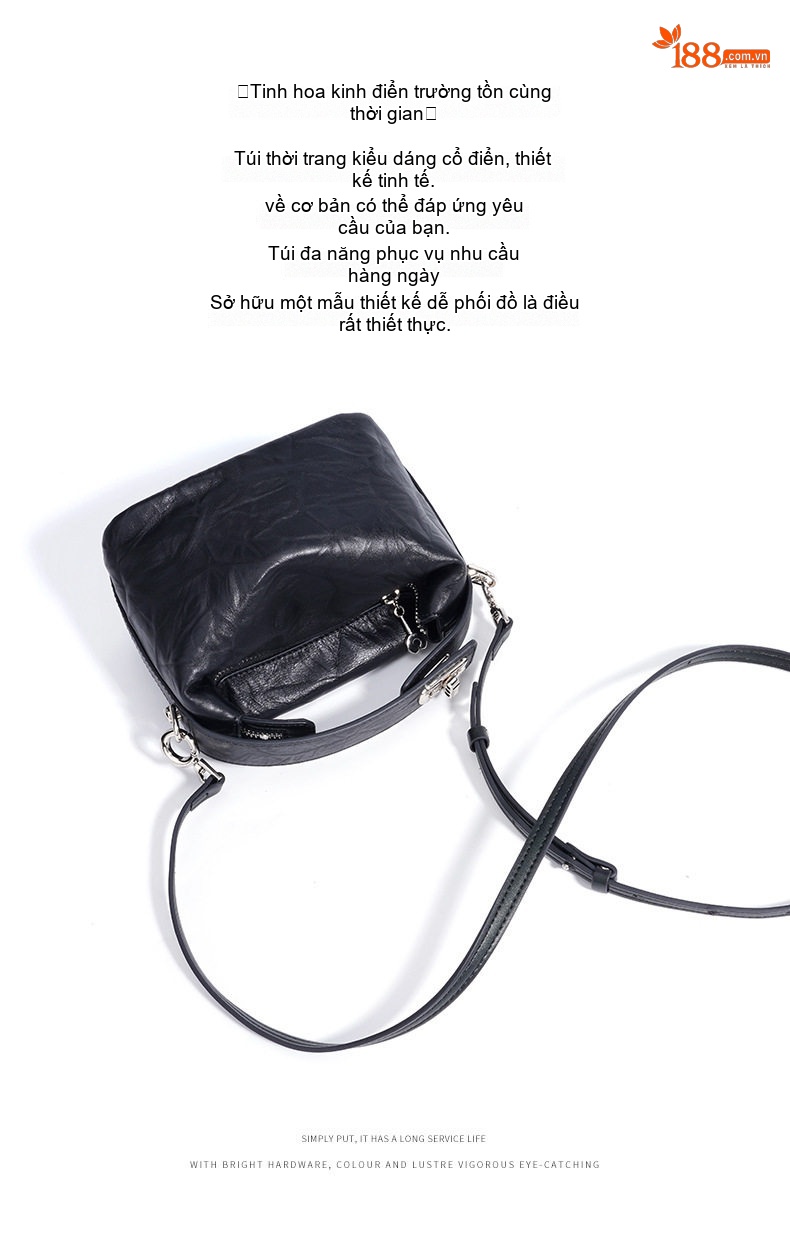 Túi Xách Nữ Da Thật Mini Handbag Đeo Vai/Kẹp Nách Phong Cách Retro Màu Đen, Trắng, Nâu chi tiết 6