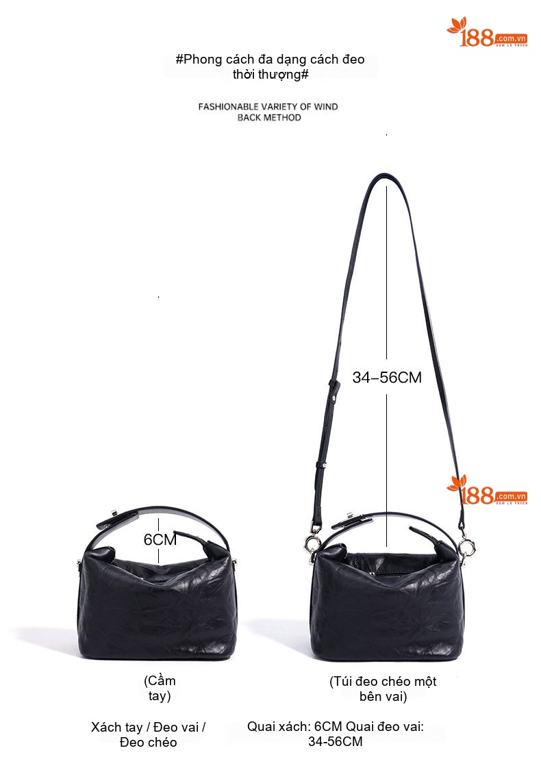 Túi Xách Nữ Da Thật Mini Handbag Đeo Vai/Kẹp Nách Phong Cách Retro Màu Đen, Trắng, Nâu chi tiết 9