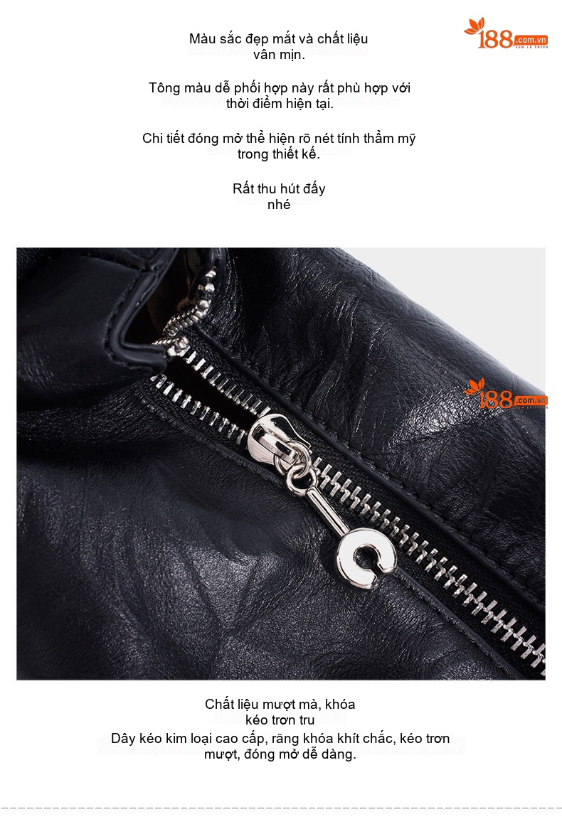 Túi Xách Nữ Da Thật Mini Handbag Đeo Vai/Kẹp Nách Phong Cách Retro Màu Đen, Trắng, Nâu chi tiết 11