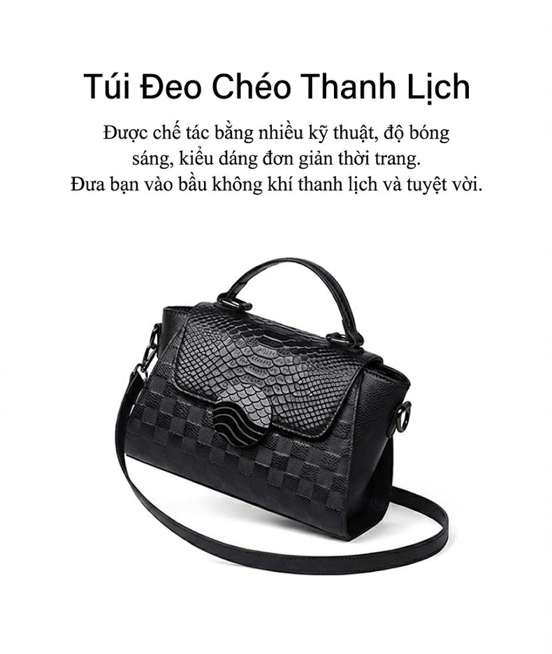 Túi Xách Nữ Da Thật Sức Chứa Lớn Xách Tay Đeo Vai Đeo Chéo Công Sở Màu Đen chi tiết 1