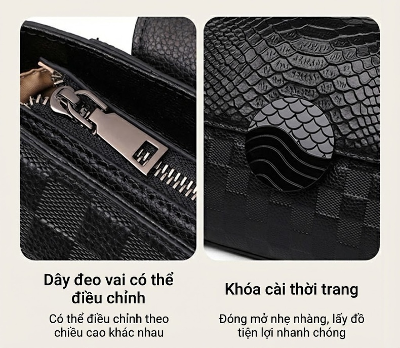 Túi Xách Nữ Da Thật Sức Chứa Lớn Xách Tay Đeo Vai Đeo Chéo Công Sở Màu Đen chi tiết 3
