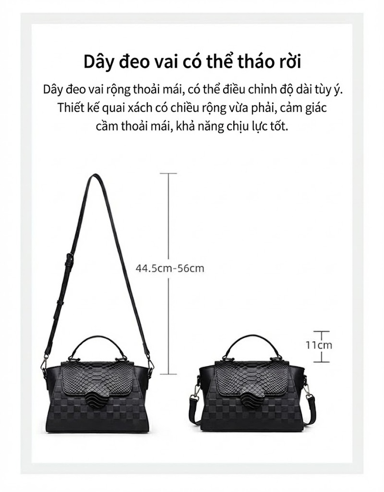 Túi Xách Nữ Da Thật Sức Chứa Lớn Xách Tay Đeo Vai Đeo Chéo Công Sở Màu Đen chi tiết 6