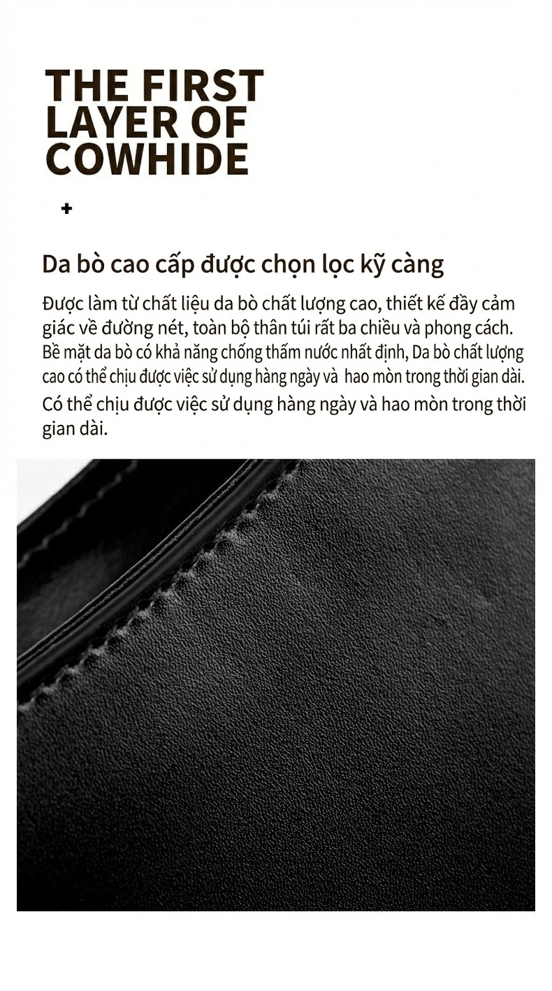 Túi Xách Nữ Da Thật Thiết Kế Tối Giản Dáng Bán Nguyệt Đeo Vai Màu Đen, Nâu chi tiết 16
